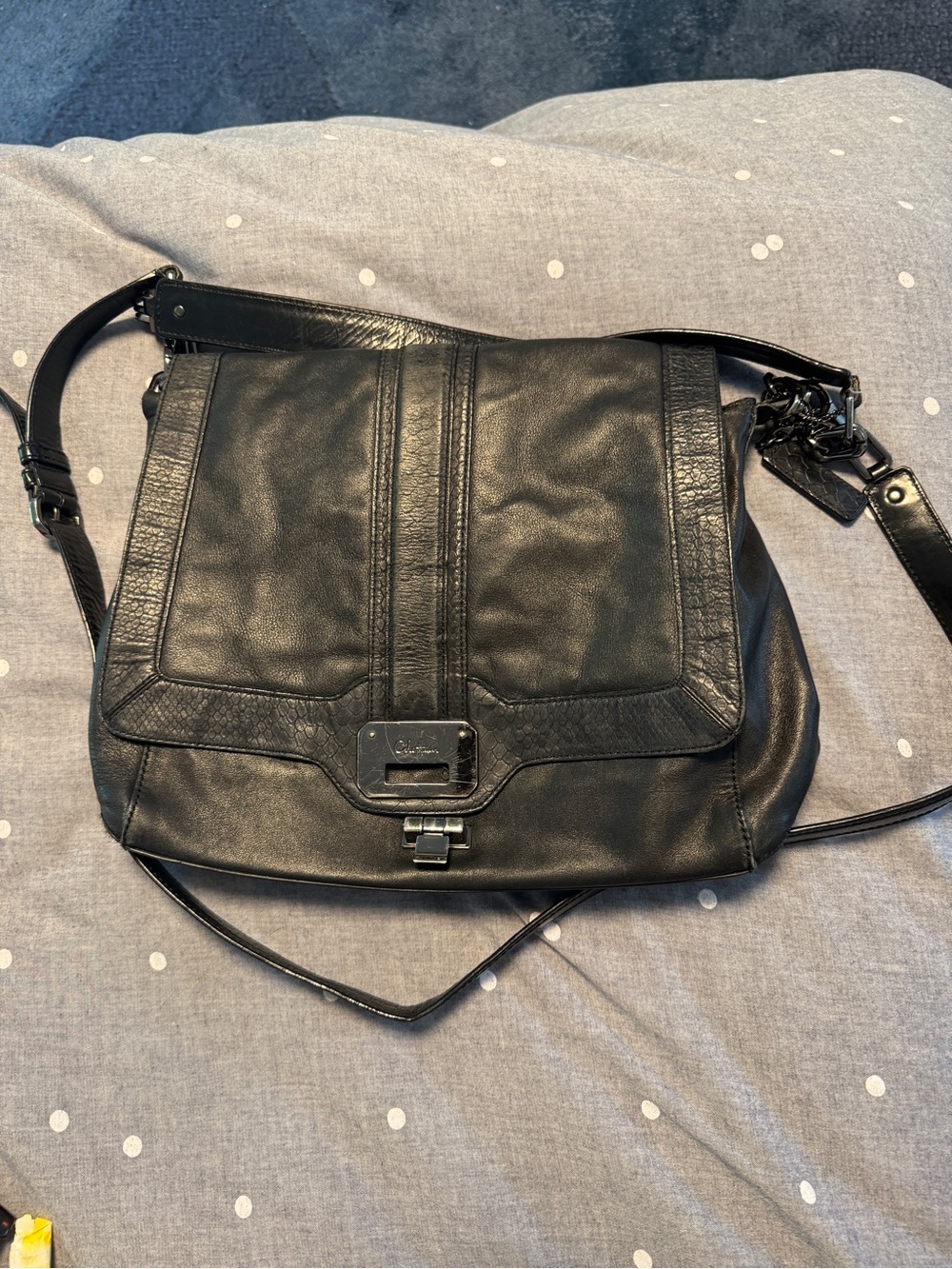 Cole Haan Black Leather Shoulder Bag with Front Clasp